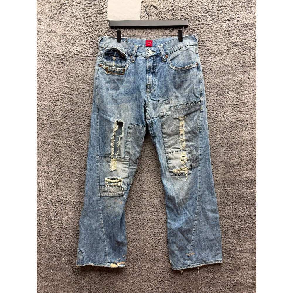 Y2k True Religion Big Rig Stone & Tint Rips Patchwork Denim Jeans Size 36 x 34